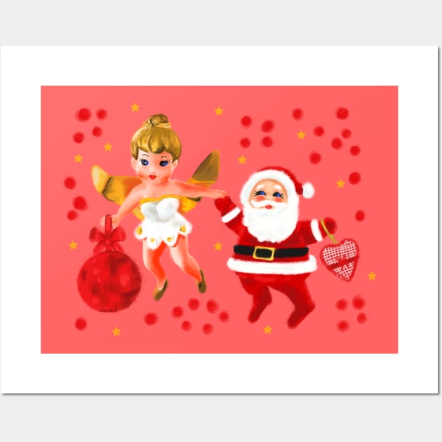 Cute angel and Santa Claus Together Wall Art by Mimie20